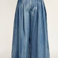 Wide Leg Pleated Denim Pants