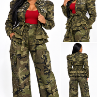 Camo Glam Rhinestone Peplum Jacket