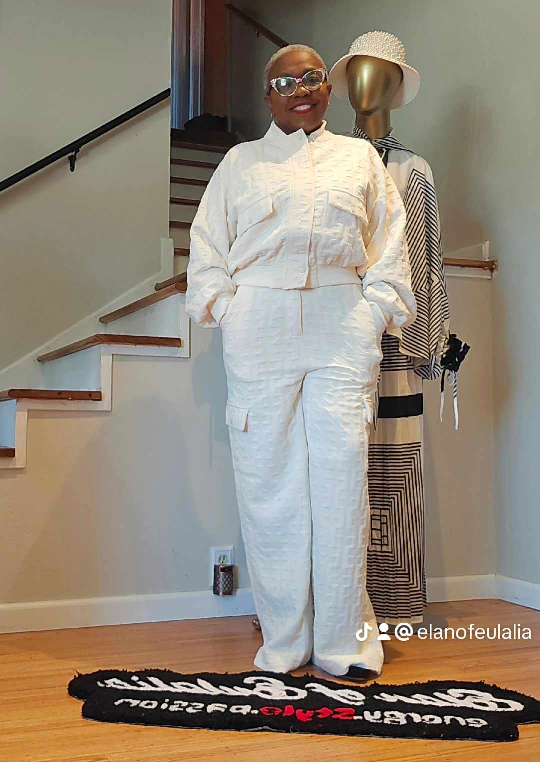 Cream Textured Two-Piece Pants Set