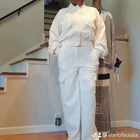 Cream Textured Two-Piece Pants Set