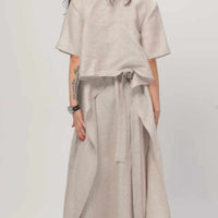 long length linen dress with pockets, button down front flowy and backtie