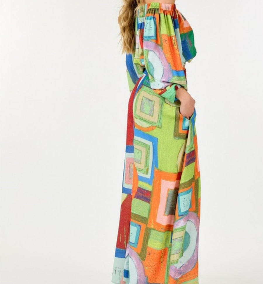 Multi-Colored Printed Two Piece Pantset