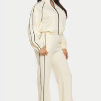 Pipping Stripes Front Zip and Pants Set