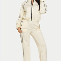 Pipping Stripes Front Zip and Pants Set