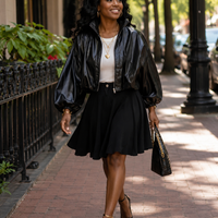 Cropped Puffy Sleeve Faux Leather Jacket/Top