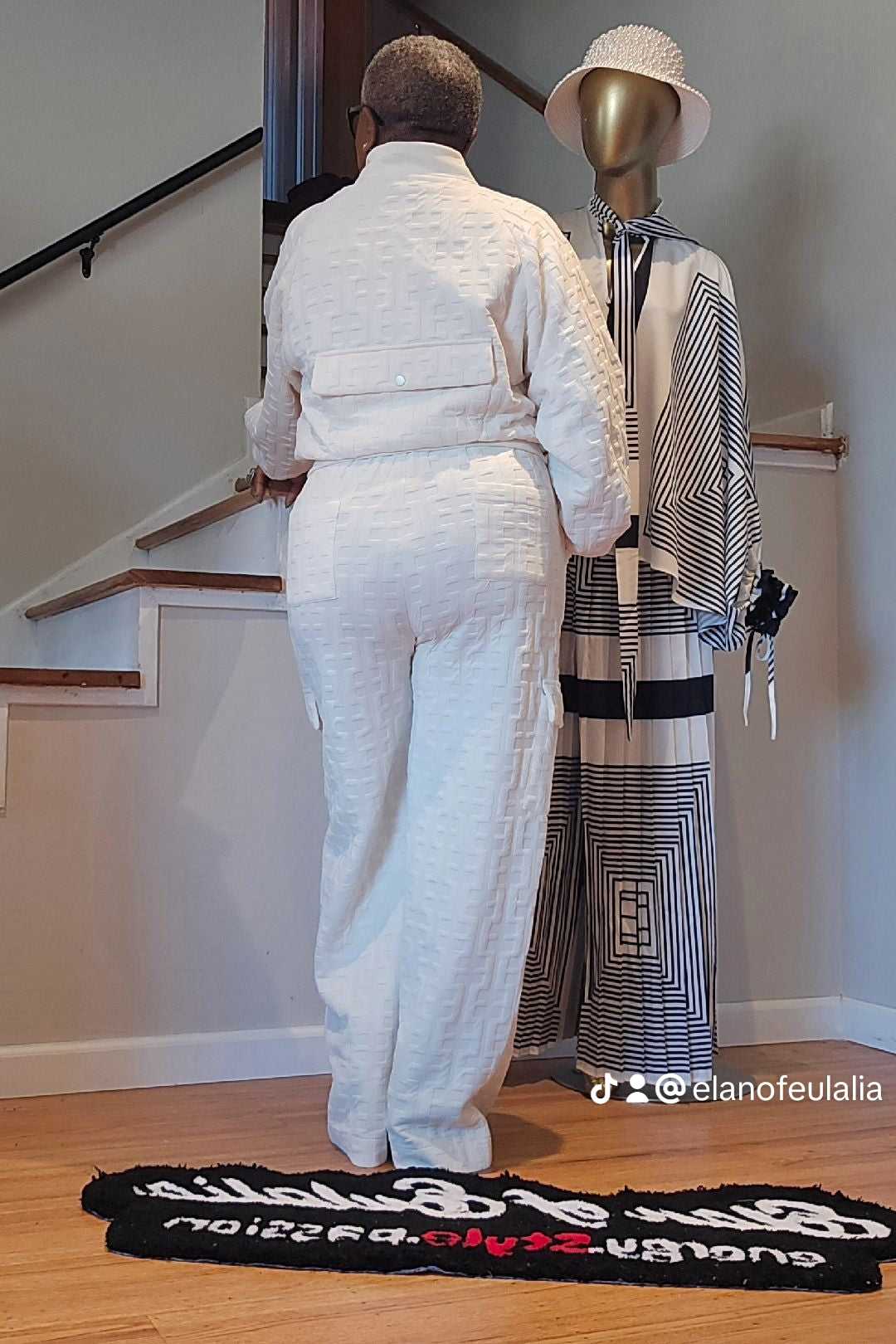 Cream Textured Two-Piece Pants Set