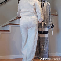 Cream Textured Two-Piece Pants Set