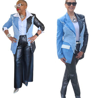 Denim and Faux Leather Blazer