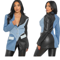 Denim and Faux Leather Blazer