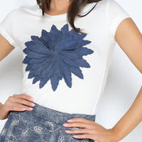Flower Applique Short Sleeve Tee Top