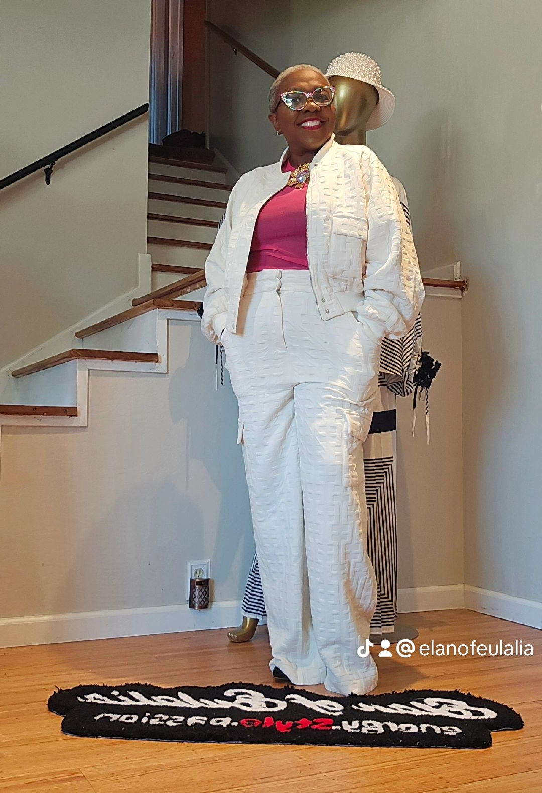 Cream Textured Two-Piece Pants Set