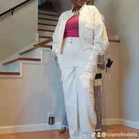 Cream Textured Two-Piece Pants Set