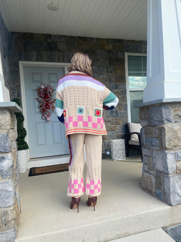 2-piece Multicolored Square  Sweater Set BOHO style