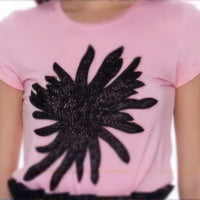 Beaded Flower Cap Sleeve Top