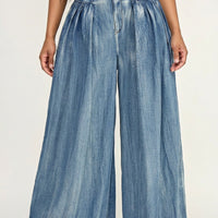 Wide Leg Pleated Denim Pants