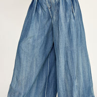 Wide Leg Pleated Denim Pants