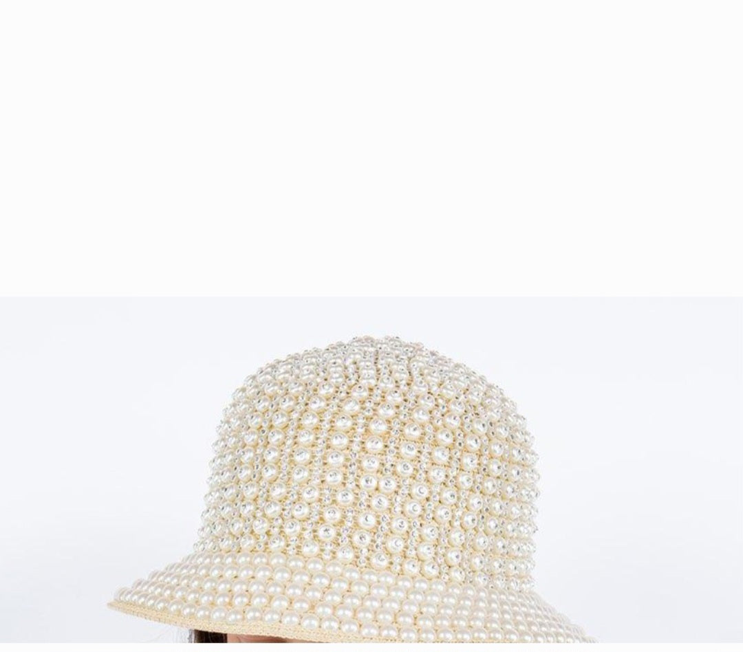 cream pearl bucket hat