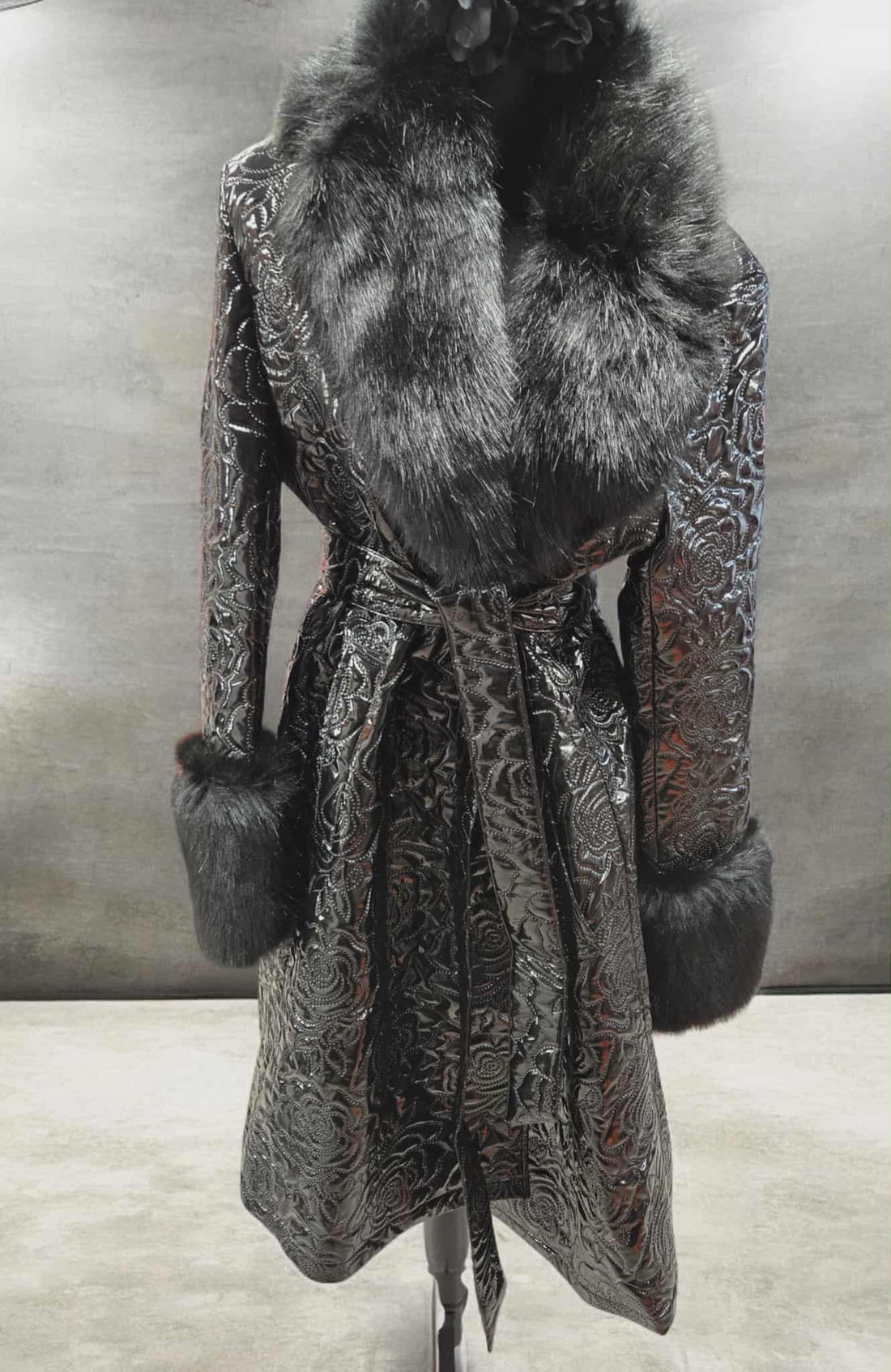 Belted Faux Fur Trench