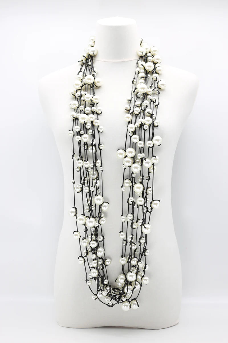 Faux Pearls on Leatherette Necklace