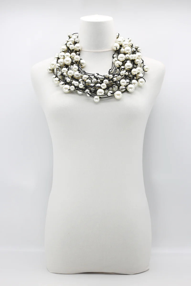 Faux Pearls on Leatherette Necklace