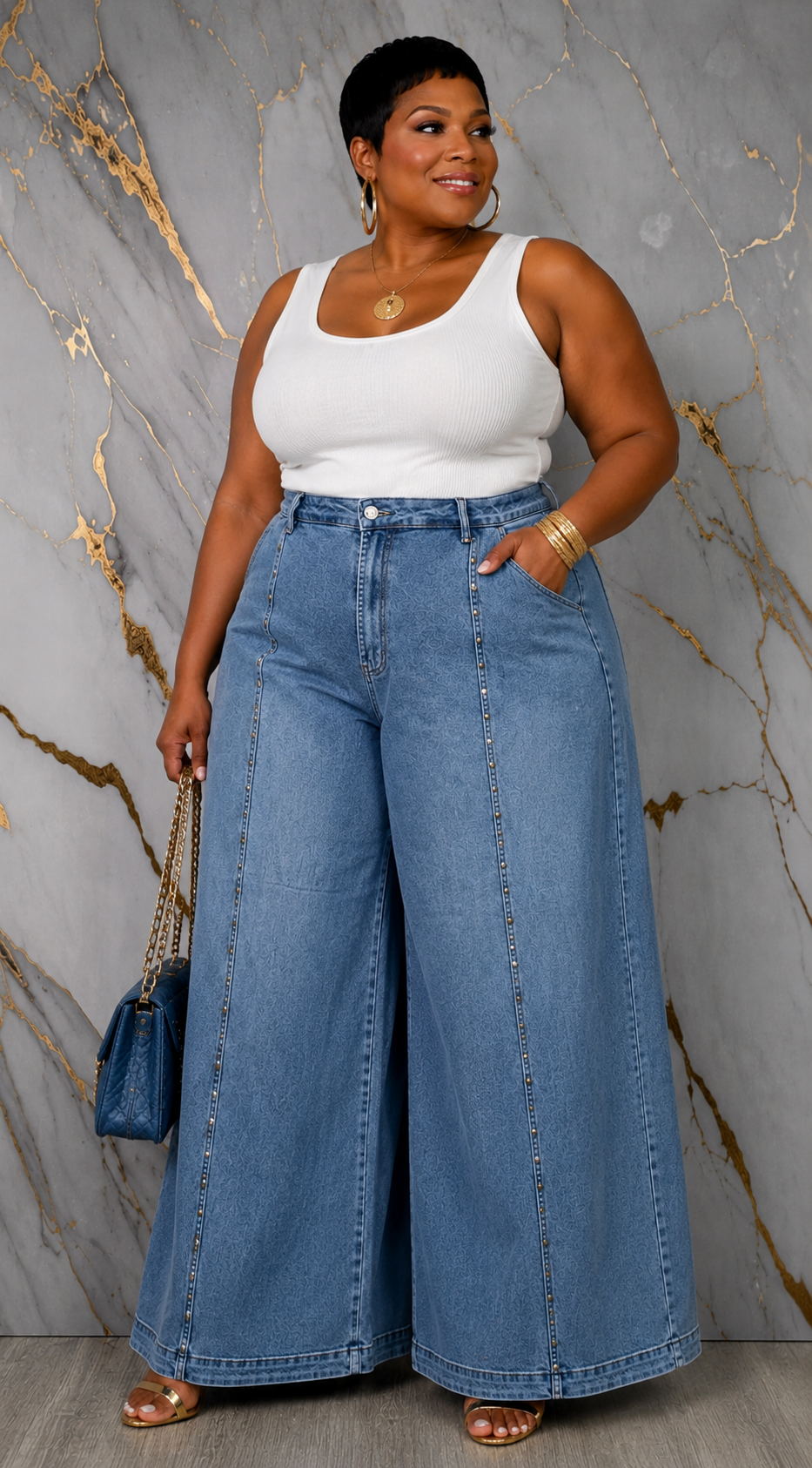 Plus size wide leg denim