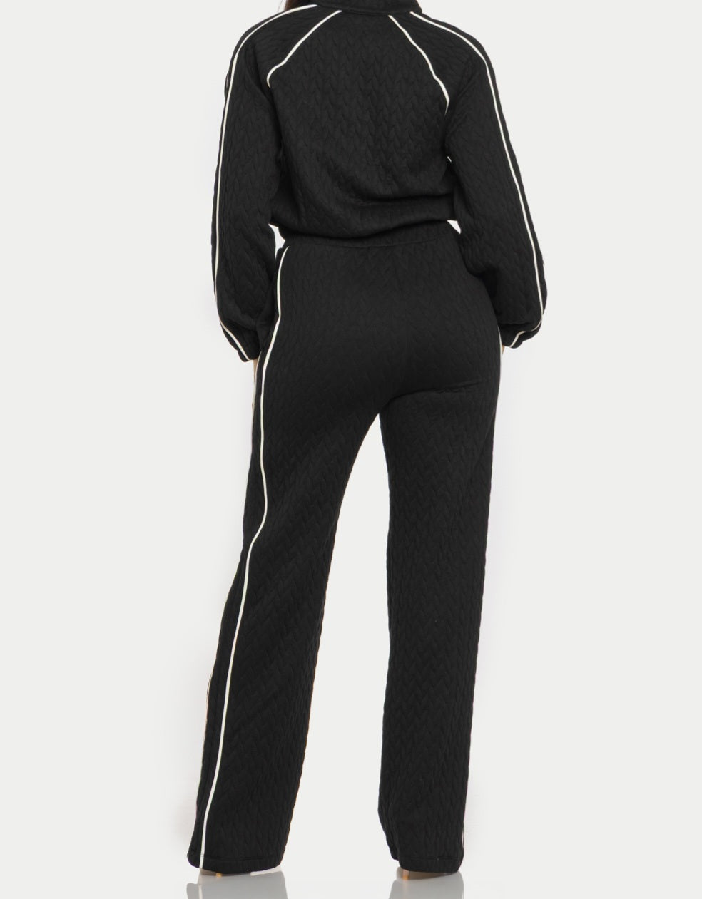 Pipping Stripes Front Zip and Pants Set