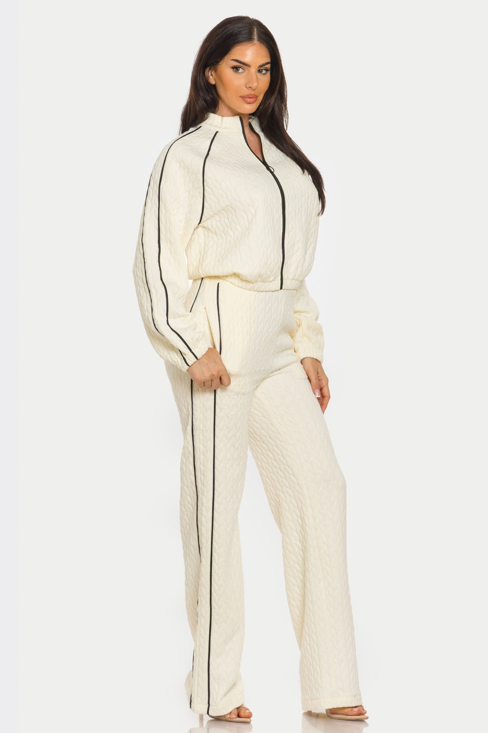 Pipping Stripes Front Zip and Pants Set