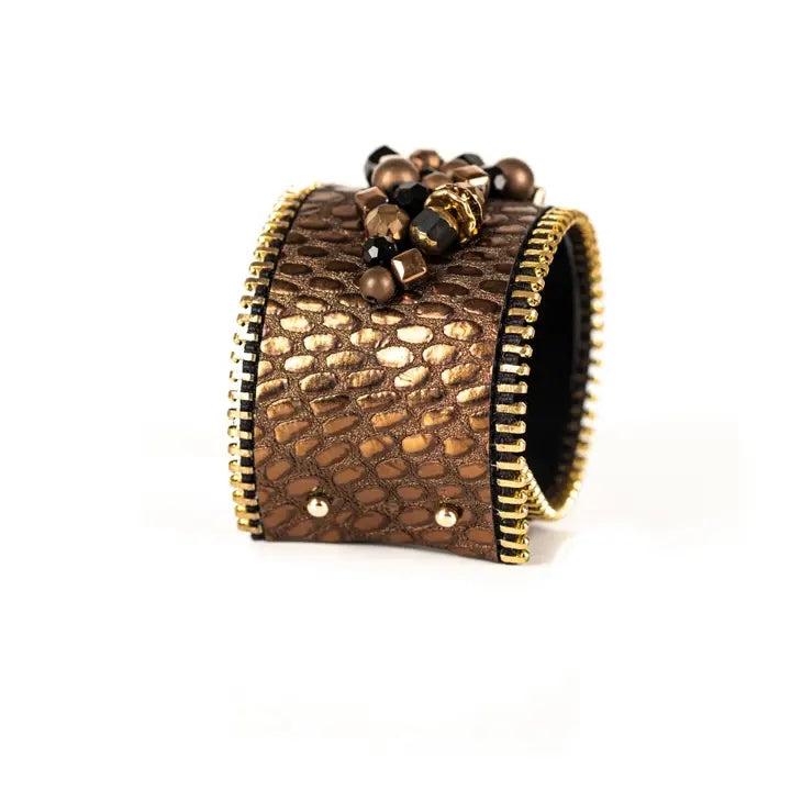 Gilded Eclipse Embellished Leather Cuff
