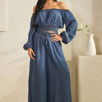 2 Piece Off Shoulder Denim Pantset