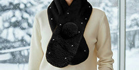 Pearl Embellished Faux Fur Pom Pom Pull Through Scarf