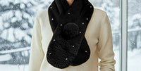 Pearl Embellished Faux Fur Pom Pom Pull Through Scarf