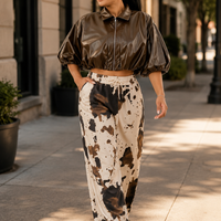 Cropped Puffy Sleeve Faux Leather Jacket/Top