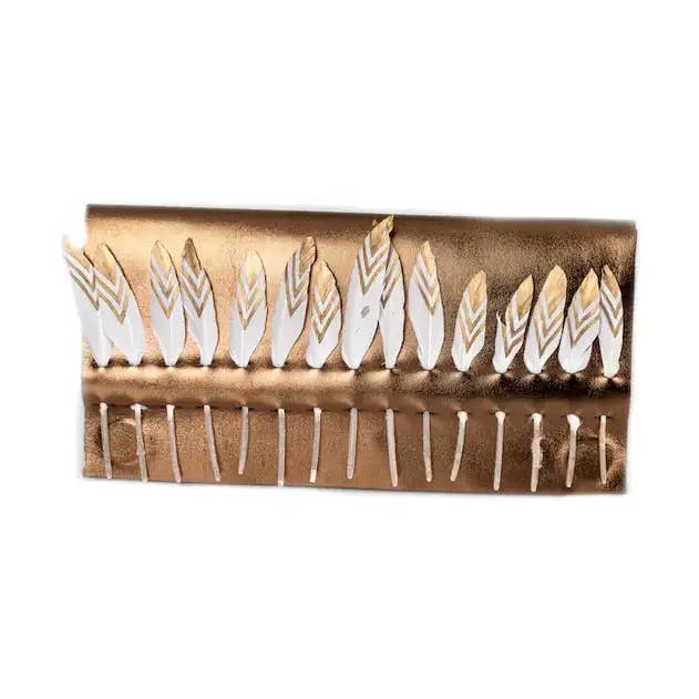 Golden Feathers Leather Clutch Handcrafted