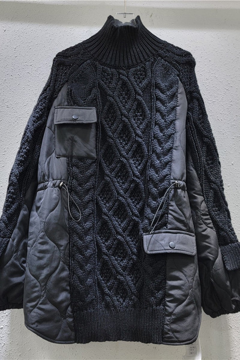 Quilted Cable Knit Draw Waist Pullover