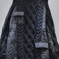 Quilted Cable Knit Draw Waist Pullover