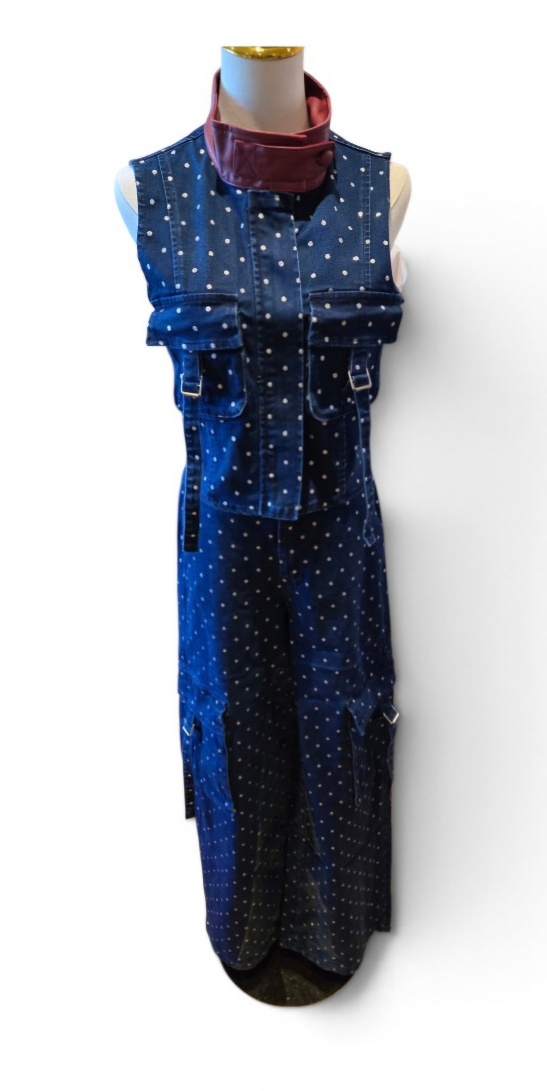 Denim Silver Polka-Dot Cargo 2-piece set