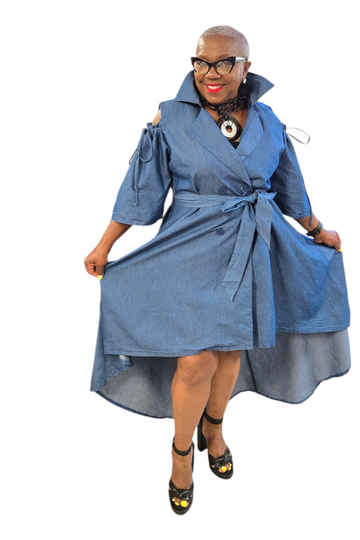 Cold Shoulder Denim High Lo Dress