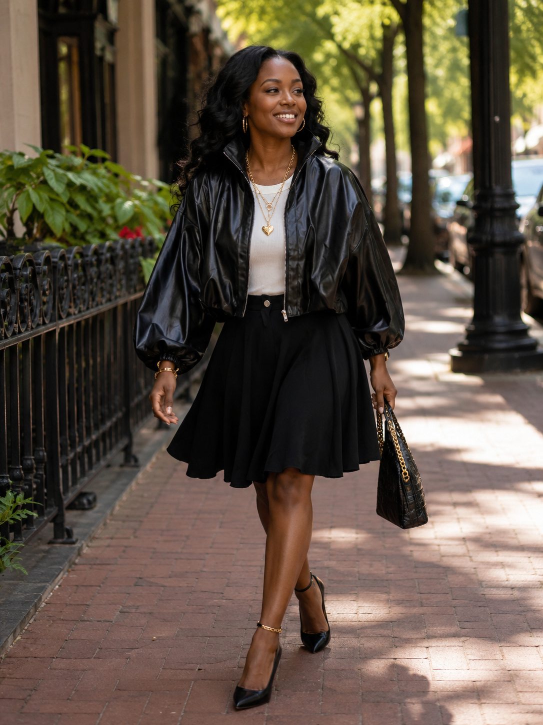 Cropped Puffy Sleeve Faux Leather Jacket/Top