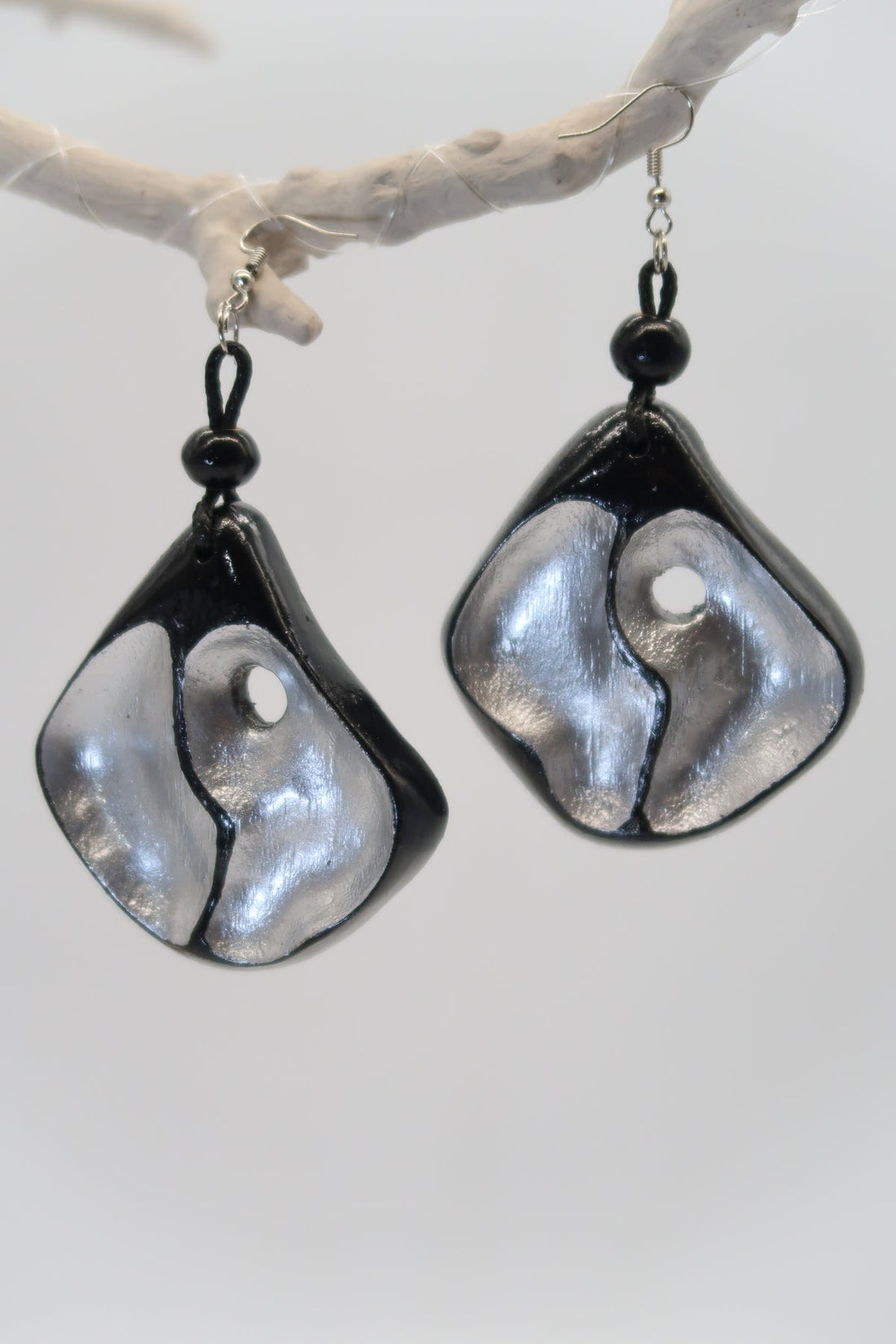 Ying Yang Sustainable Recycled Wood Earrings