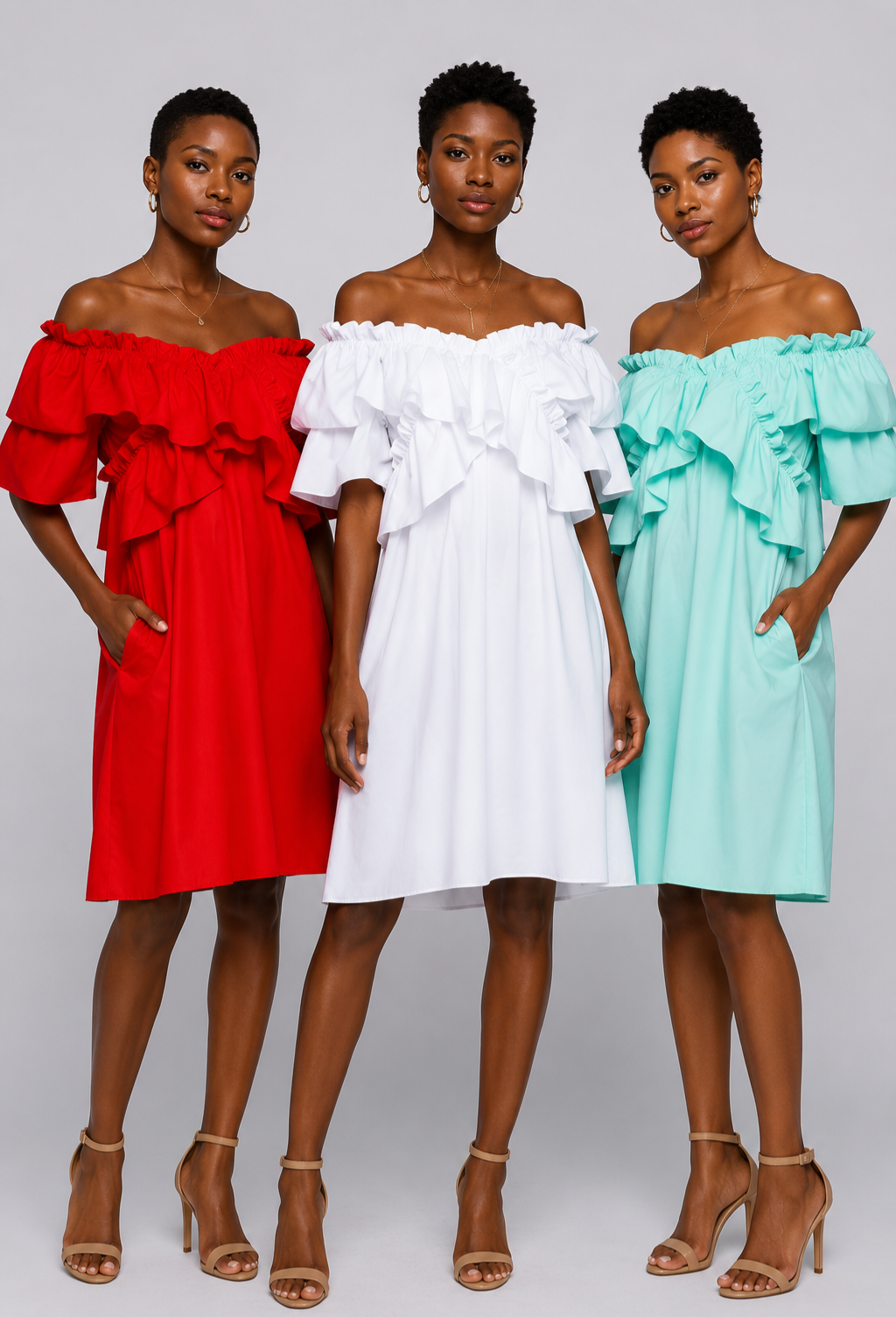 On and Off Shoulder Ruffle Dress