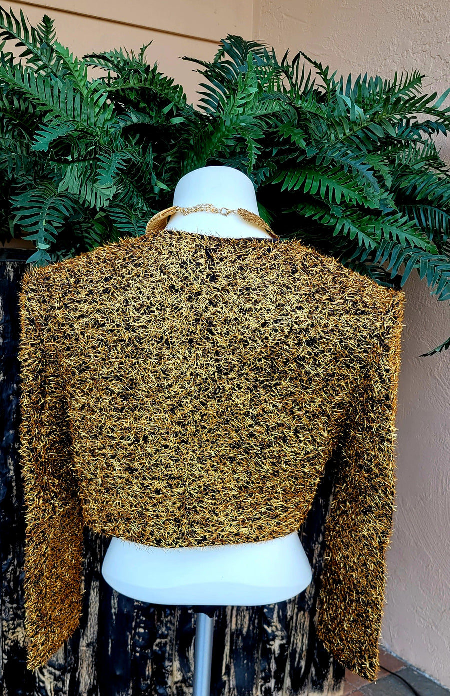 Womens Crop Shag Jacket, metallic gold shag, 100% polyester