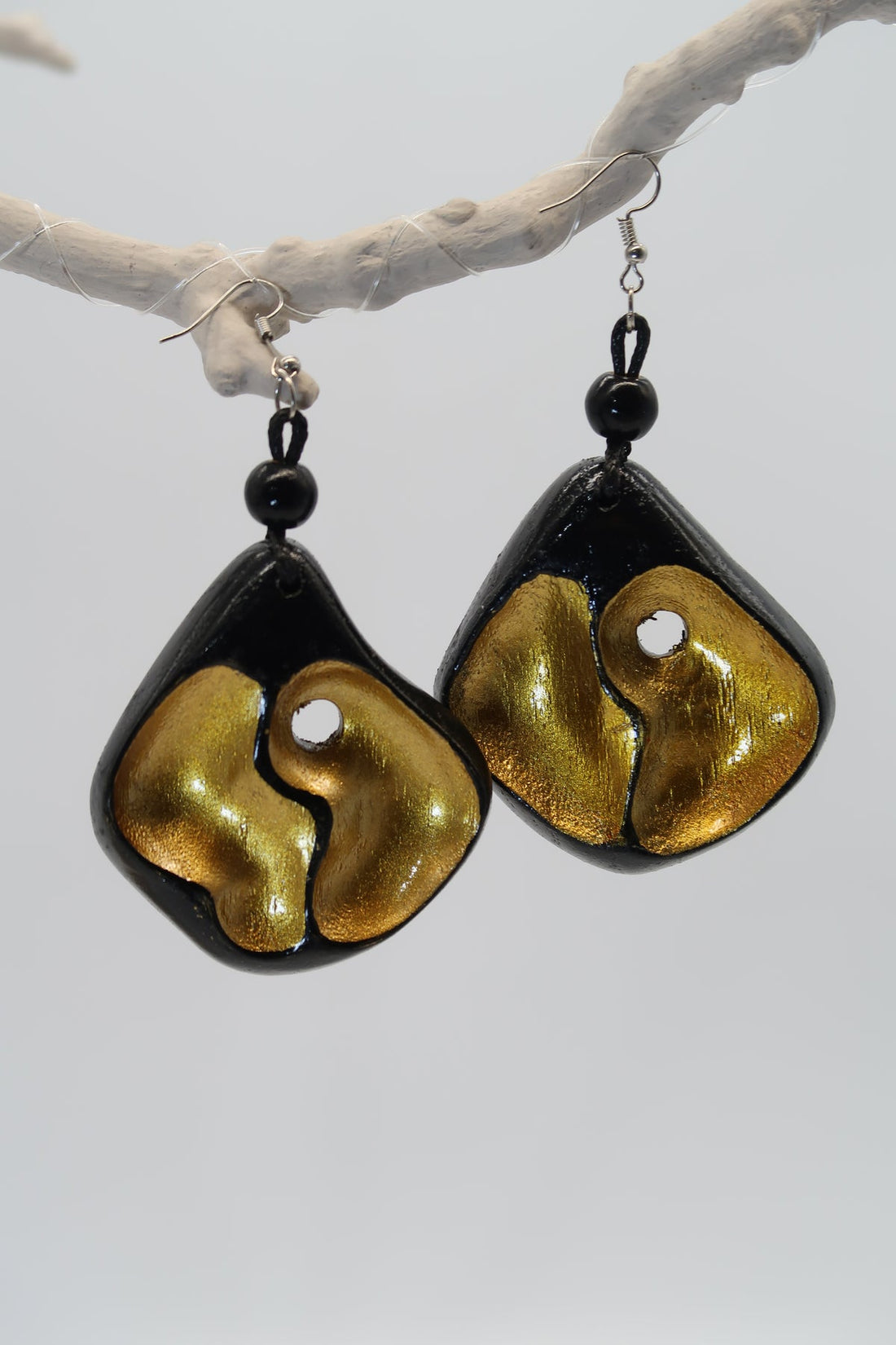 Ying Yang Sustainable Recycled Wood Earrings