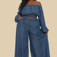 2 Piece Off Shoulder Denim Pantset