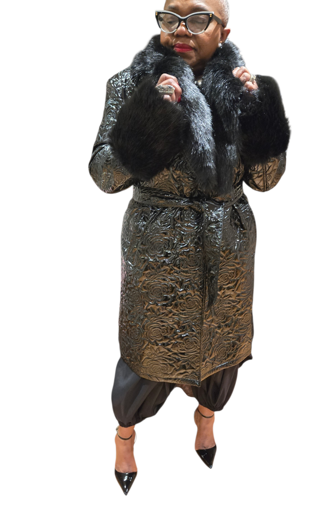 Belted Faux Fur Trench