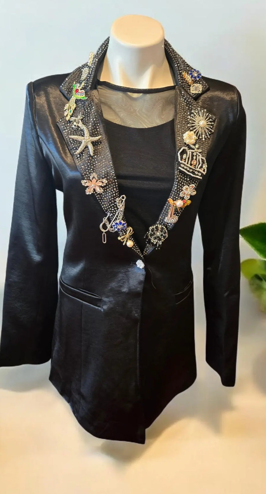Satin Embellished Blazer