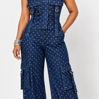 Denim Silver Polka-Dot Cargo 2-piece set