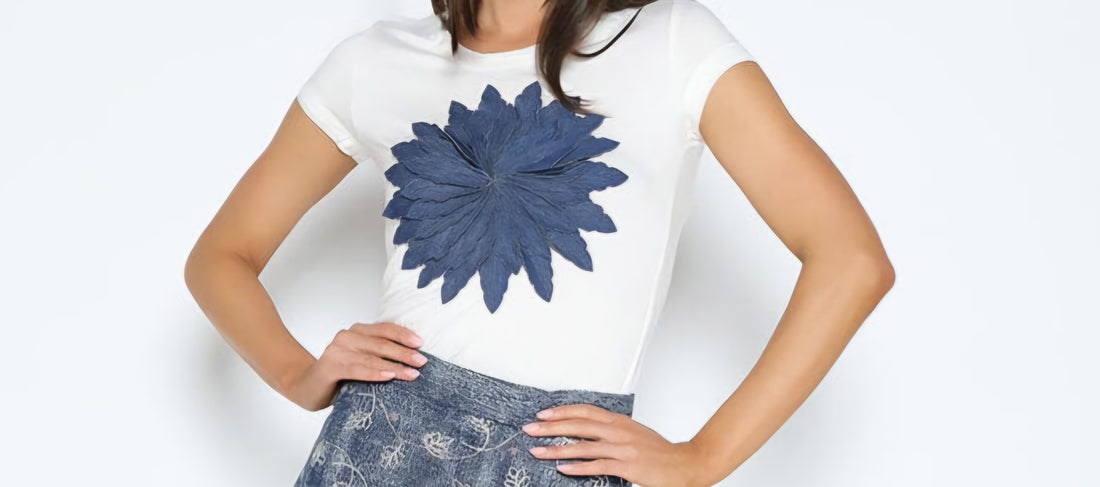 Flower Applique Short Sleeve Tee Top