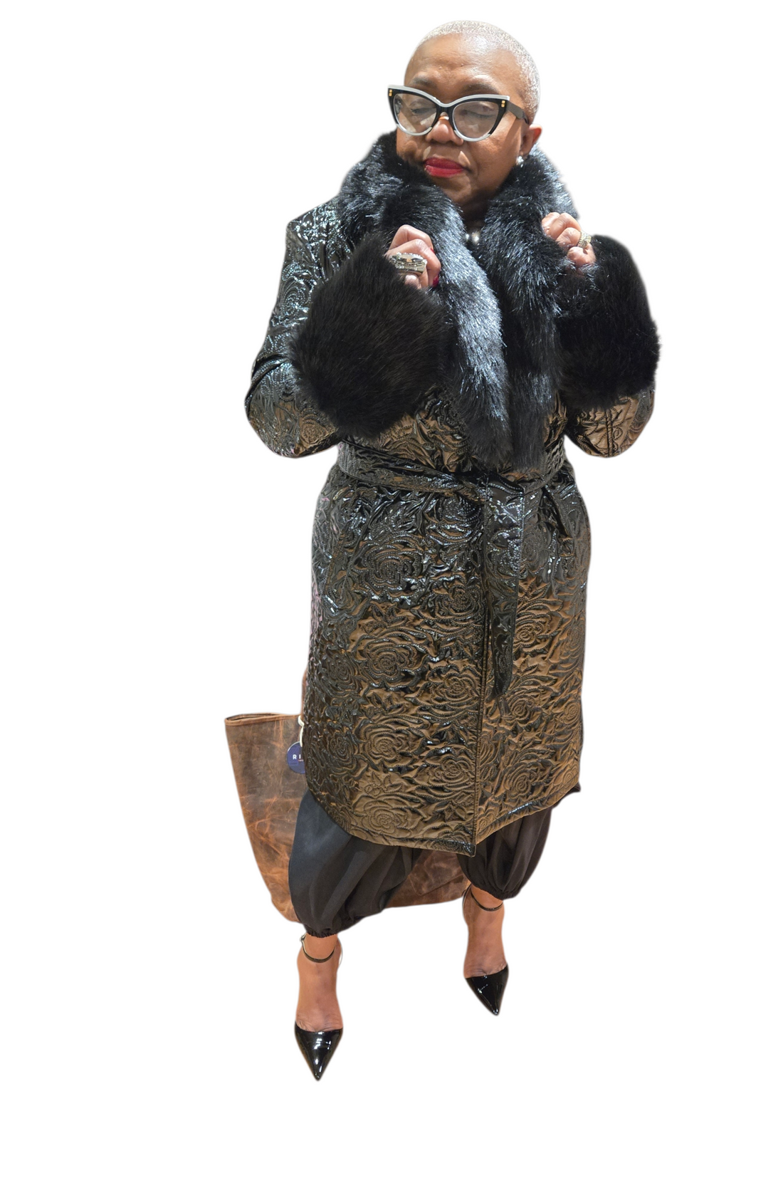 Belted Faux Fur Trench