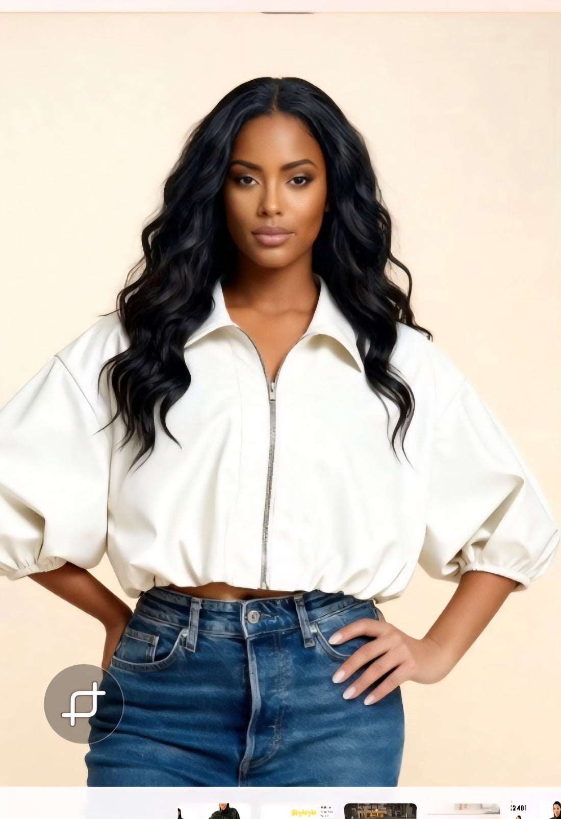 Cropped Puffy Sleeve Faux Leather Jacket/Top
