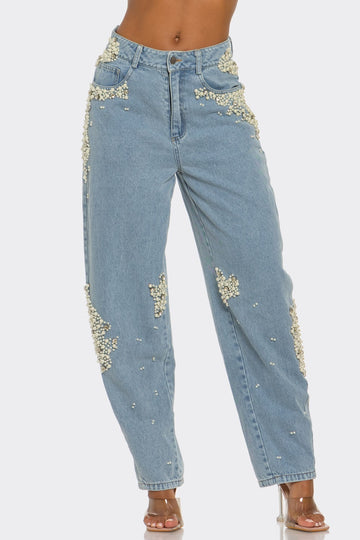 Ms. Pearl Embellished Straight-leg Jeans